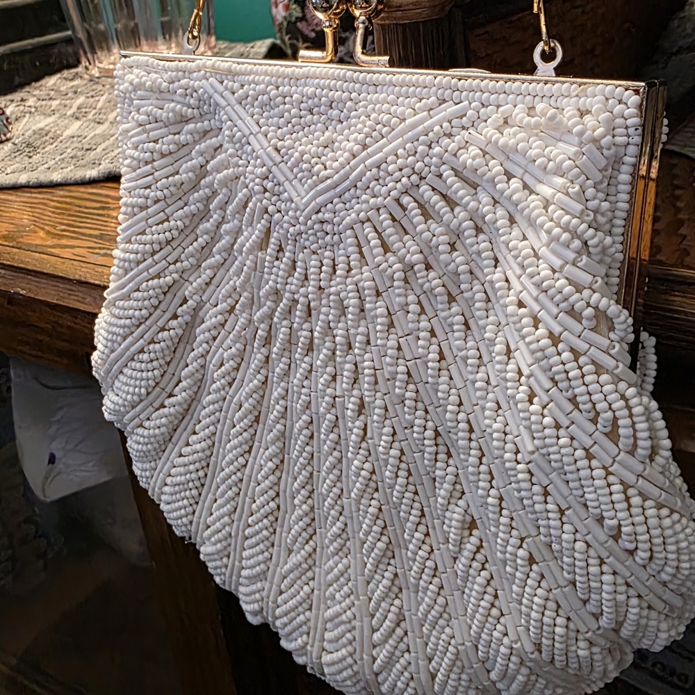 Walborg Elegant White Beaded Clutch w